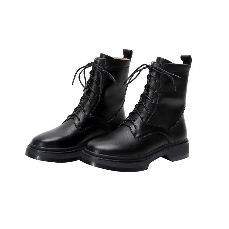 Ladies Martin Boots With Thick Bottom Lace - Black