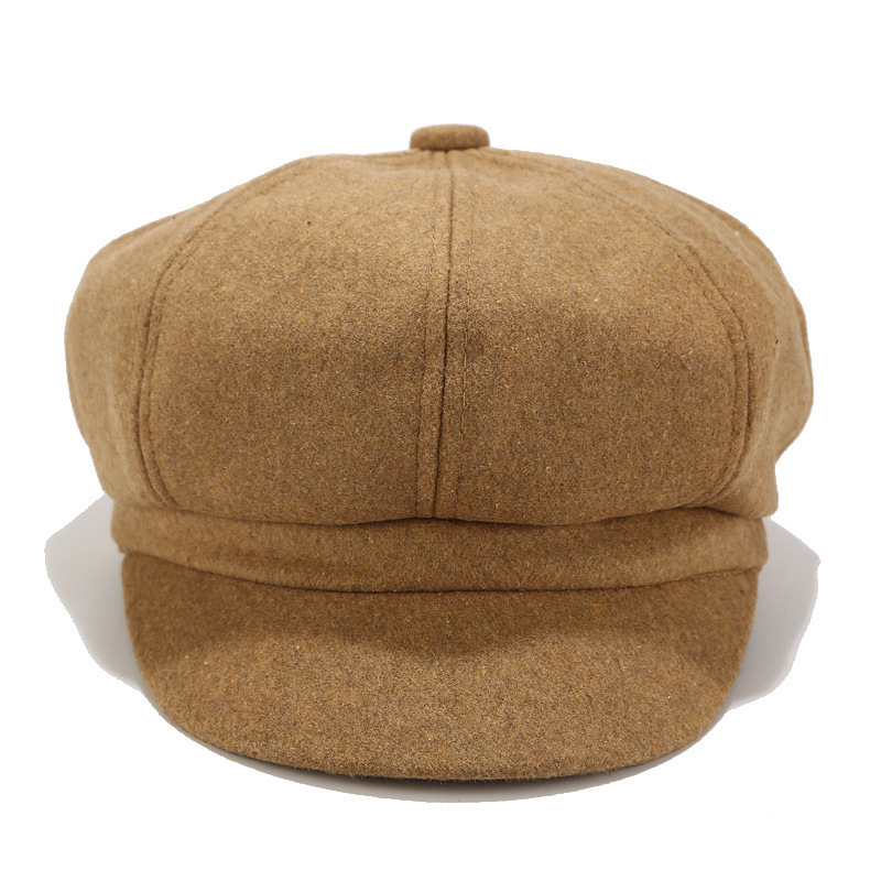 Octagonal Hat British Pure Color Woolen Cap Outdoor Casual Young Male Painter Hat