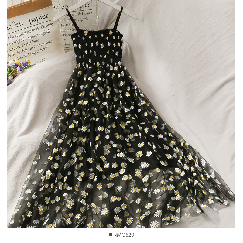 French Sling Daisy Retro Net Yarn Jumpsuit Group