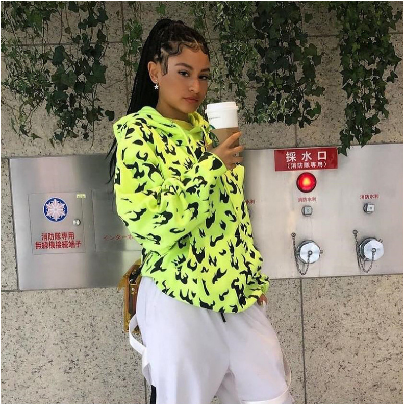 Women's Printed Mid-Length Hooded Sweater