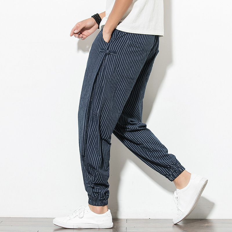 Thin Breathable Cotton and Linen Disc Buckle Casual Plus Size Harem Pants