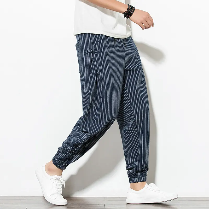 Thin Breathable Cotton and Linen Disc Buckle Casual Plus