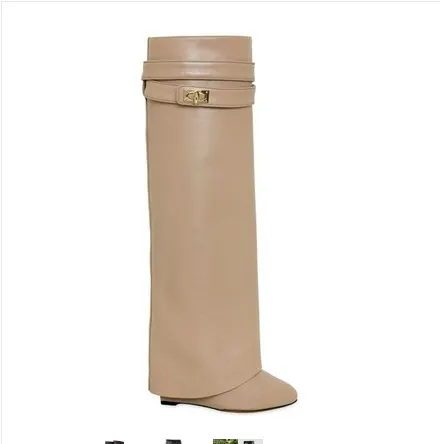 Knee-length Catwalk Fashion Boots Plus Size - Apricot