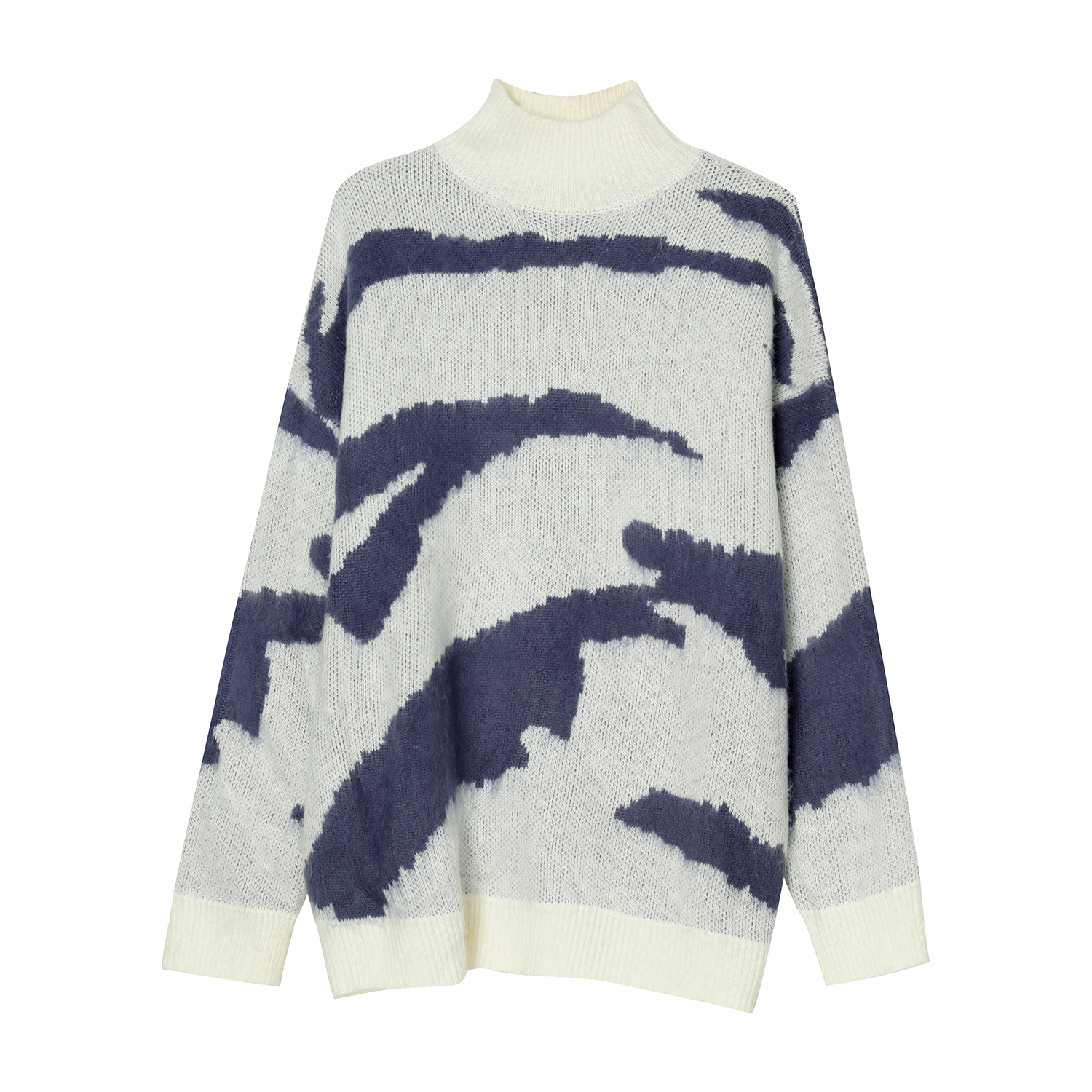 Half High Neck Tie-Dye Pattern Korean Loose Knit Sweater
