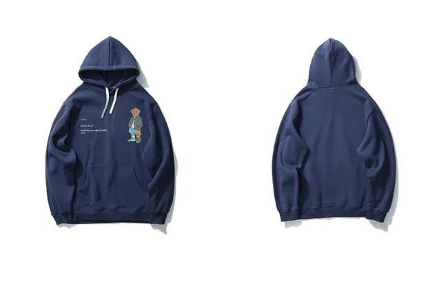 Men's Retro Bear Hooded Sweater Couples Dress Blue - Shop at LoveMi