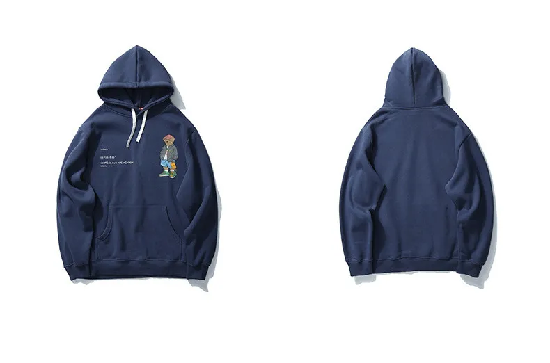 Men's Retro Bear Hooded Sweater Couples Dress - Blue