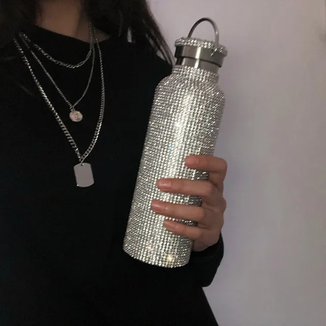 Winter Water Bottle Thermos 304 Stainless Steel High Value Cute Diamond Silver - Shop at LoveMi