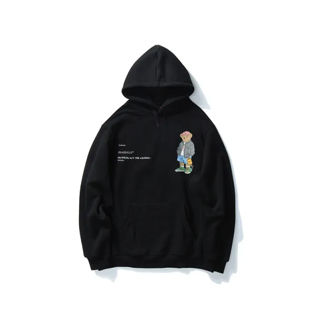 Men's Retro Bear Hooded Sweater Couples Dress Black - Shop at LoveMi