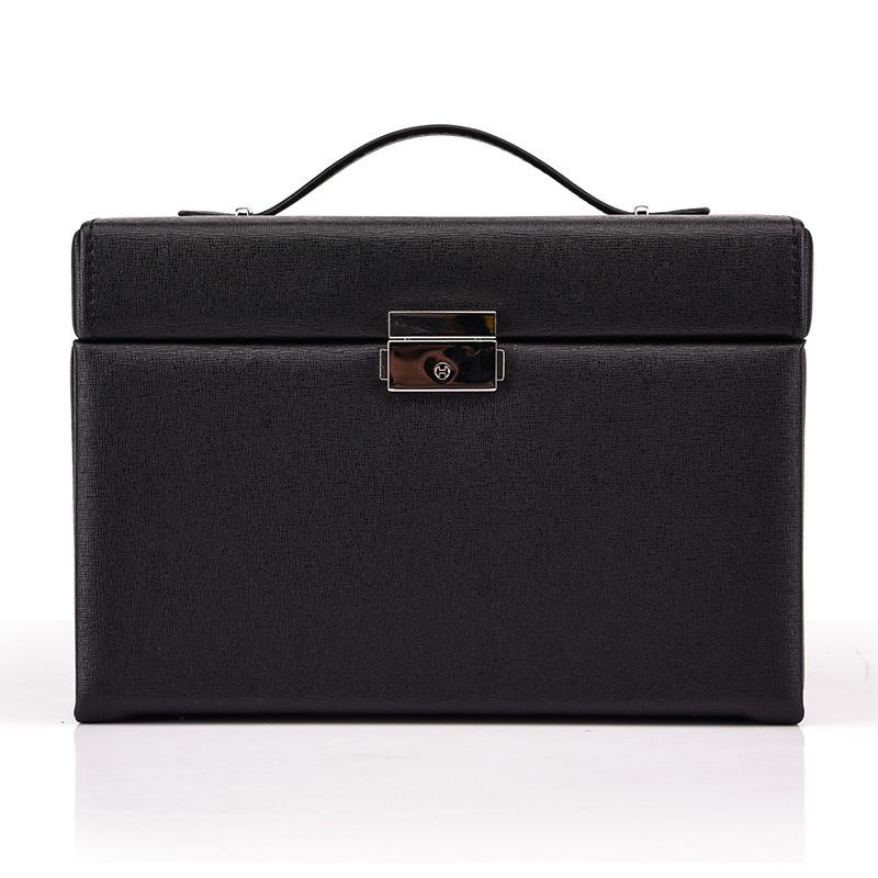 Multi-Layer Large Capacity Hand Jewelry Earrings Earrings Watch Storage Box in Black trumpet