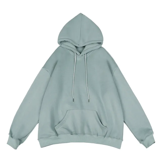 Foam Printing Solid Color Hooded Plus Fleece Sweater Green - Shop at LoveMi