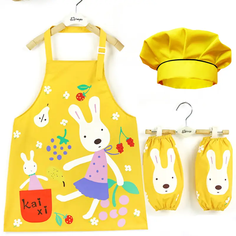 Sleeve Apron Set Chef Hat Painting Gloves Hat