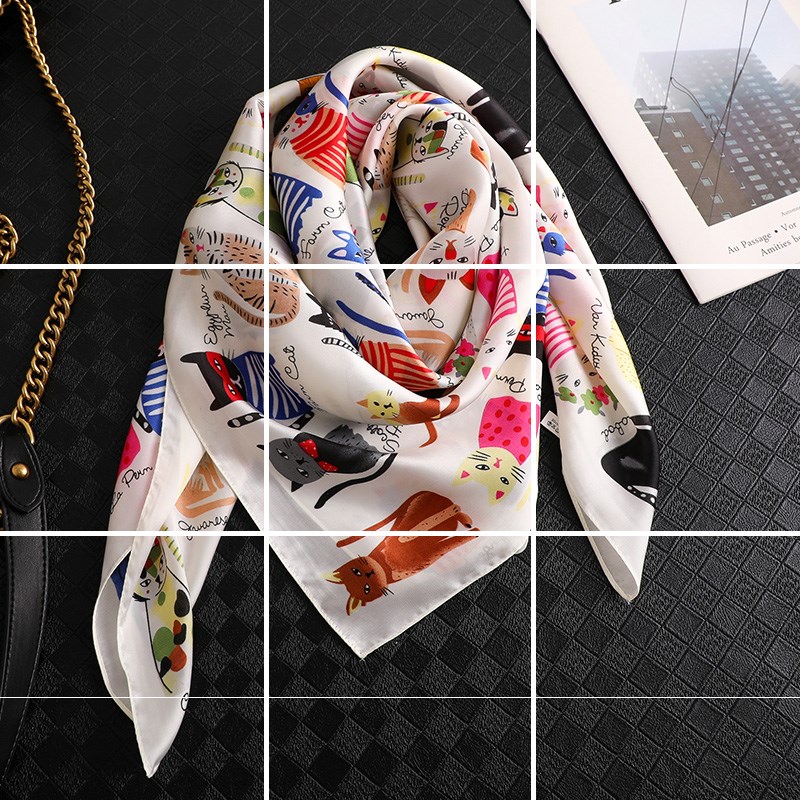 Printed Cat Professional Big Square Scarf Silk Scarf Women's Clothing