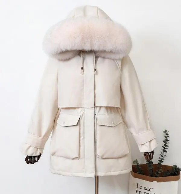 Large Natural Raccoon Fox Fur Hooded Winter Down Coat - Fox Fur