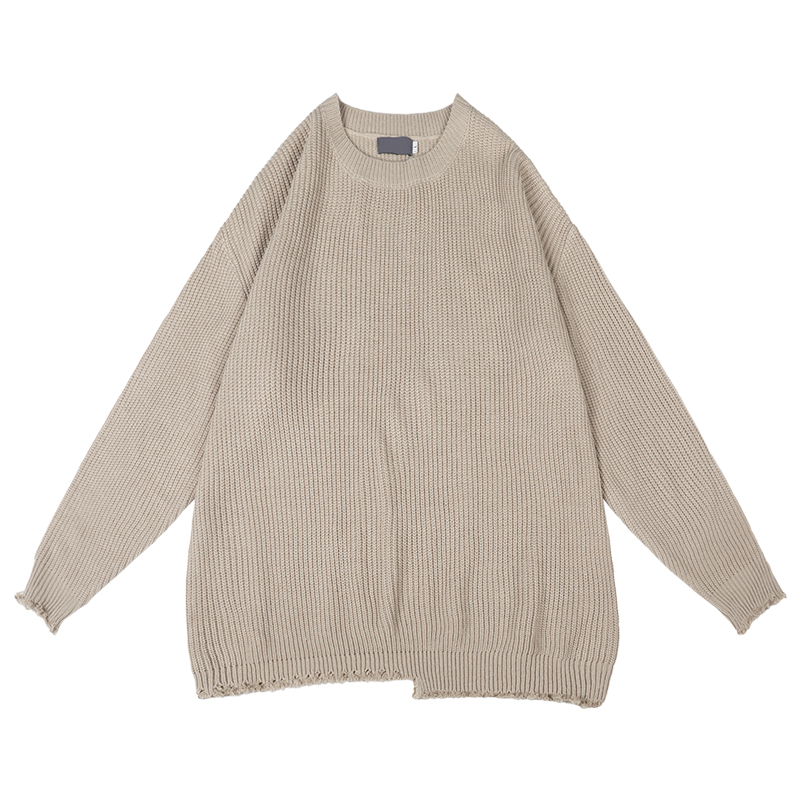 Simple Loose Irregular Hem Round neck Pullover Sweater