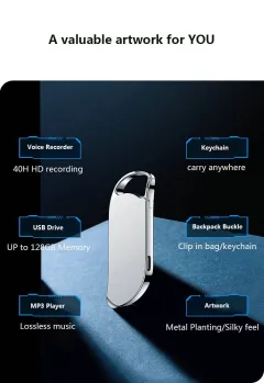 New Product V11 Keychain Voice Recorder Portable MP3 Player Recorder - Silvery - View 1