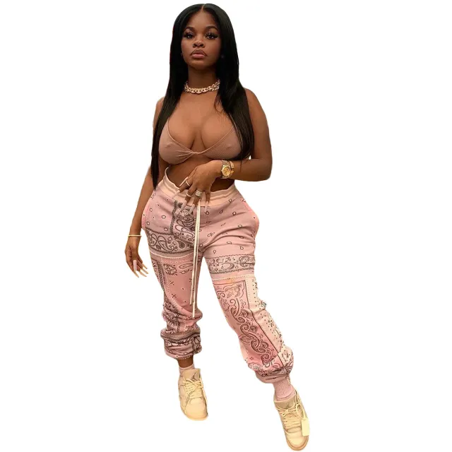 Cashew Totem Thick Printed Loose Casual Pants Pink - Shop at LoveMi