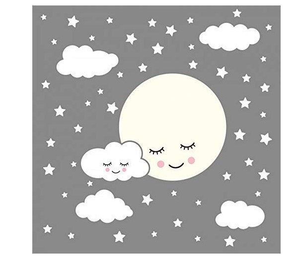 Large Size White Clouds Moon Stars Background Wall Decoration