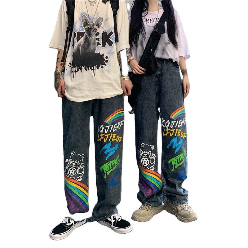 Childlike Rainbow Print Loose Straight Wide Leg Pants