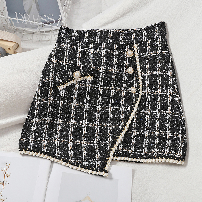 Ladies Temperament Small Fragrant Tweed High Waist Skirt