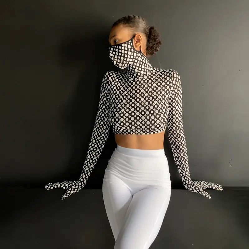 Leopard Print Navel Slim Long Sleeve T-shirt Mask Top New Fashion Clothes