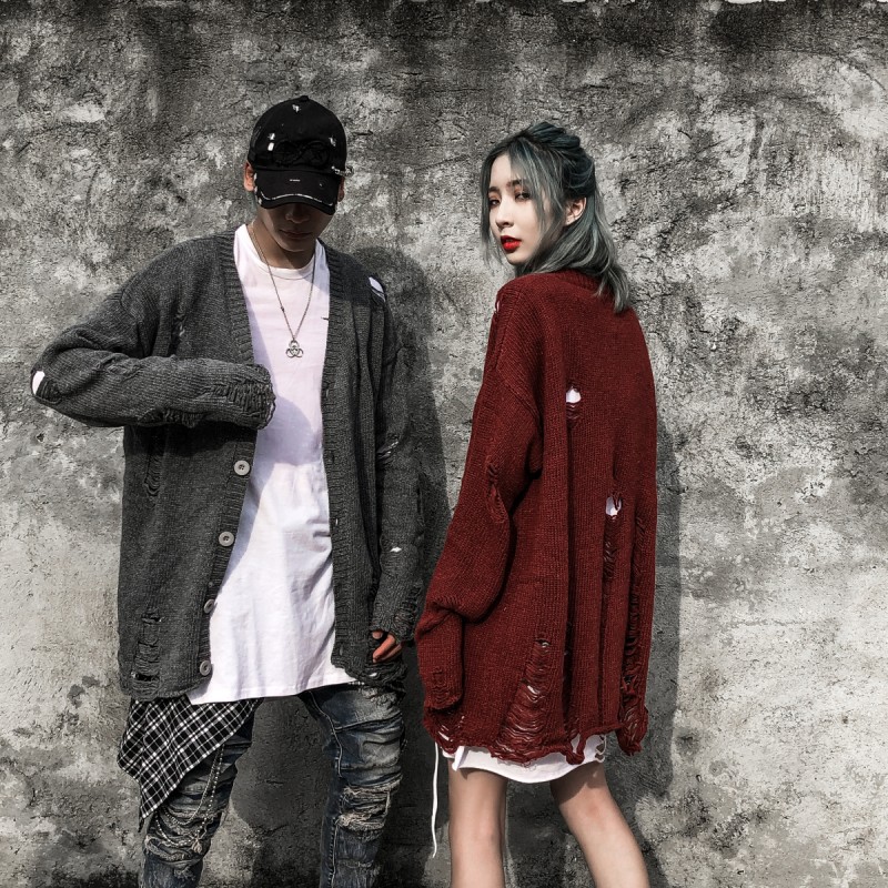 Vintage Ripped Loose Solid Color Sweater