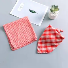 Dog Turban Birthday Gift Water Bib Double-sided Turban - Pink And White Plaid - View 1