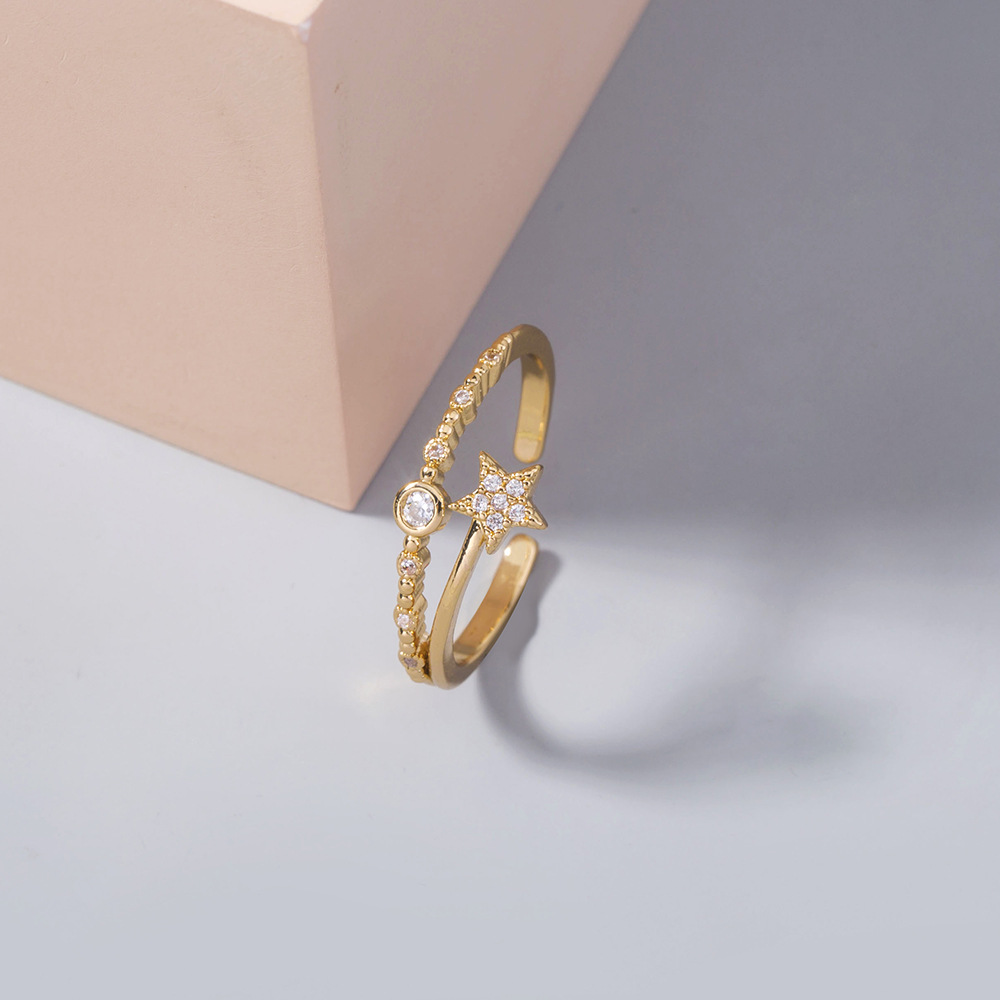 Fashion Gold Micro Inlaid Five-pointed Star Ring Female Accessories