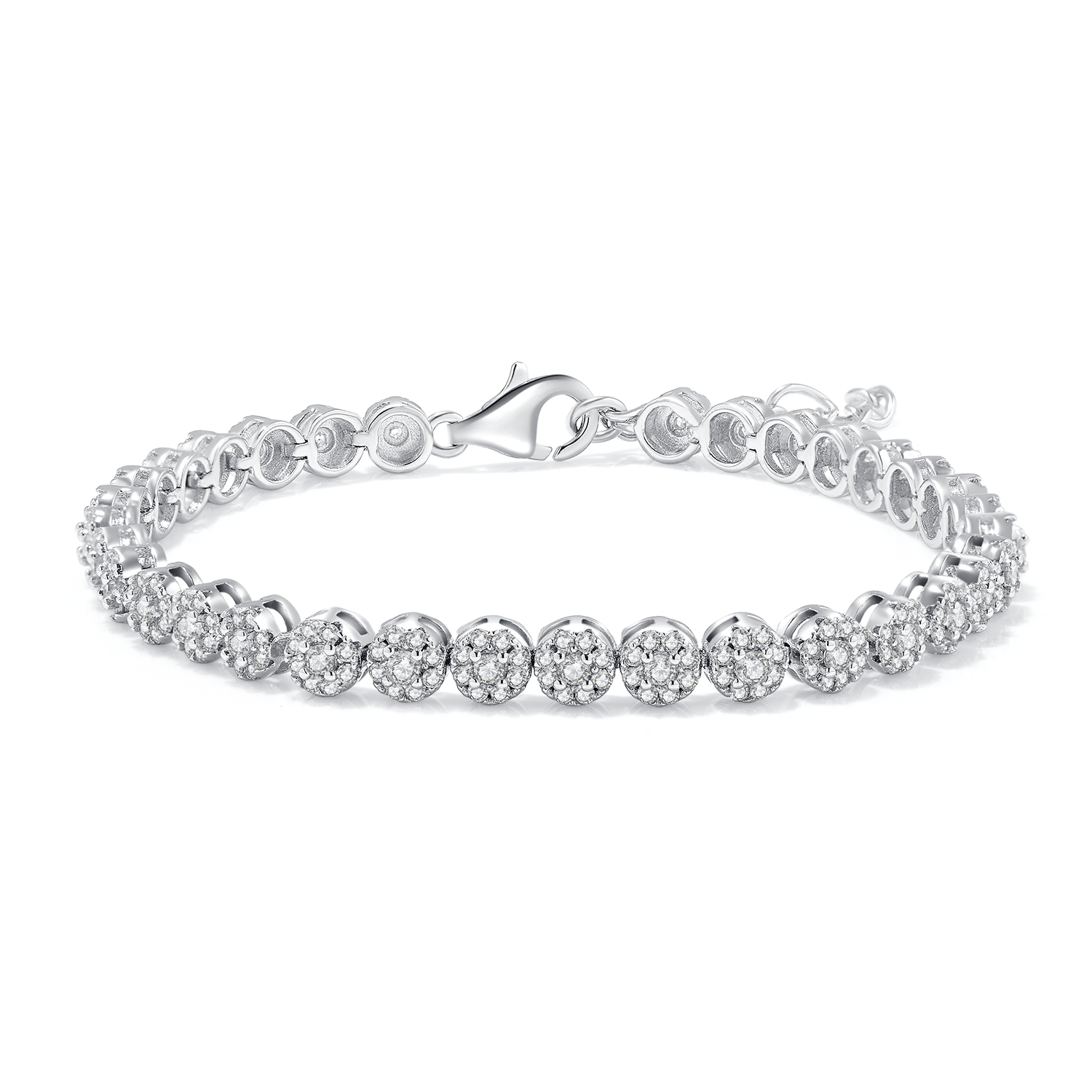 S925 Sterling Silver 2mm Moissanite Cluster Tennis Bracelet 18cm 288pcs D Color VVS1 Platinum Plated GRA Certified Gift Box