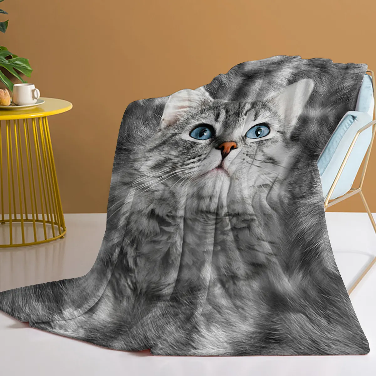 Gray Cat Flannel Blanket Grey Pet Animal