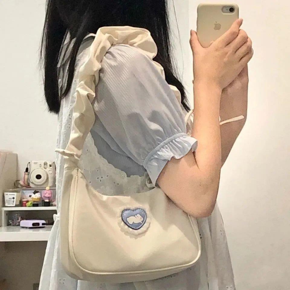 Women's Fashion Simple Love Rabbit Pleated Drawstring Handbag