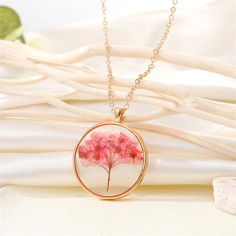 Vintage Creative Round Resin Dried Flower Necklace