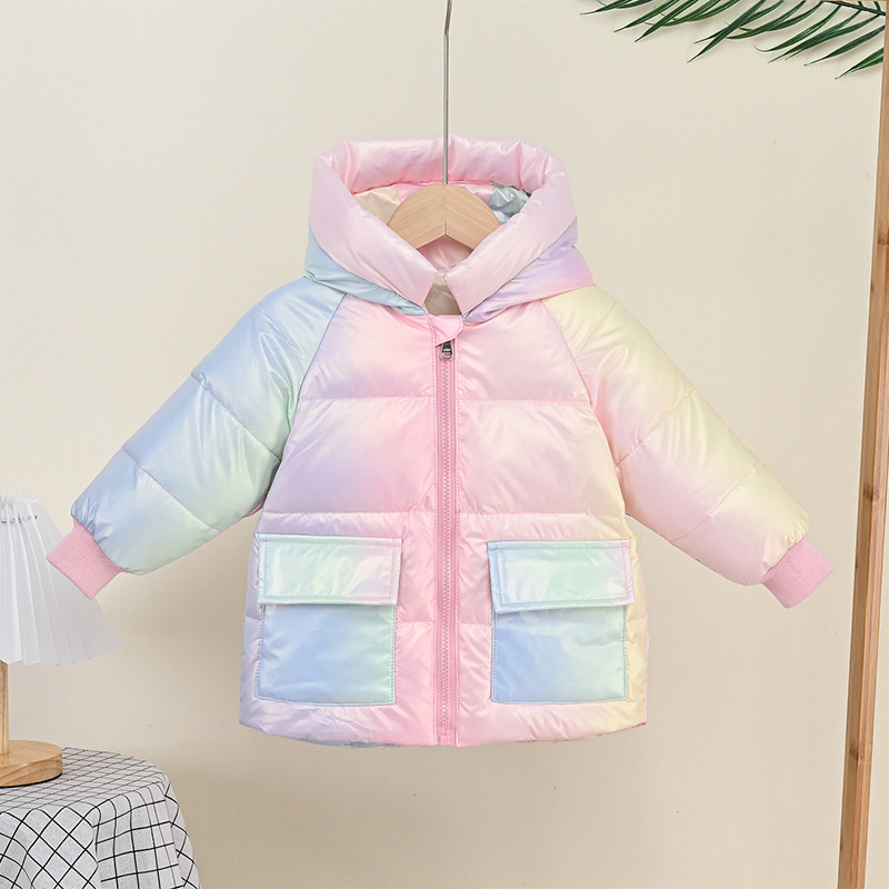 Girls' Down Jacket Thickened Autumn Rainbow Shiny Coat Rainbow - Shop at LoveMi
