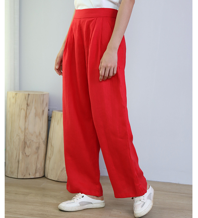 Linen Wide Leg Pants New Multi color Mid waist Slim Women Red - Shop at LoveMi