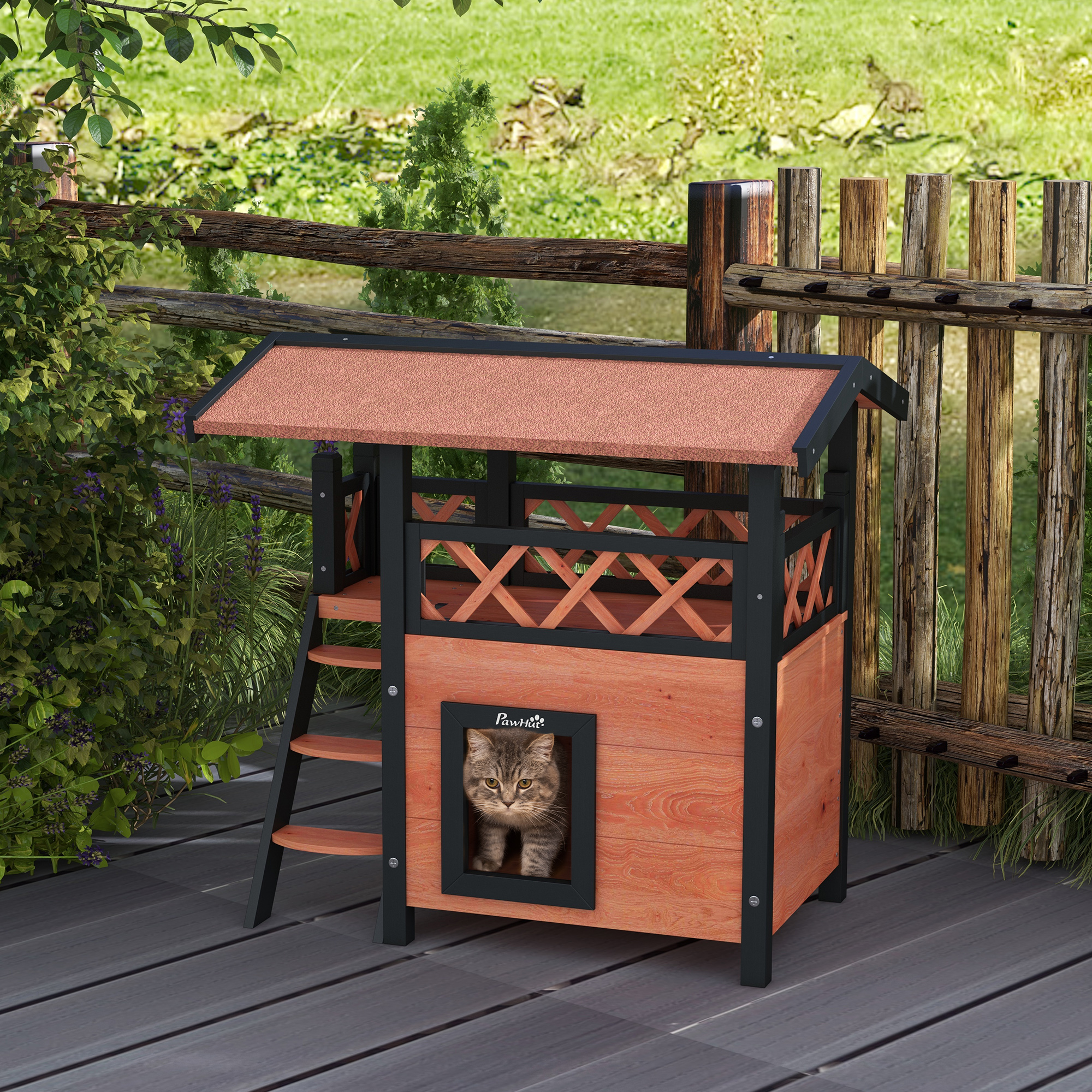 Outdoor Cat House With Balcony, Stairs And Roof, 77 X 50 X 73 Cm — image 4