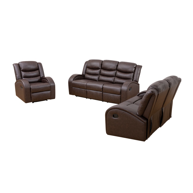 Pickup Only--Brown Faux Synthetic Leather 3-Piece Couch Living Room Sofa Set