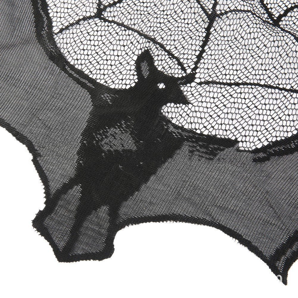 Rideau de fenêtre dentelle toile d'araignée Halloween noir 1