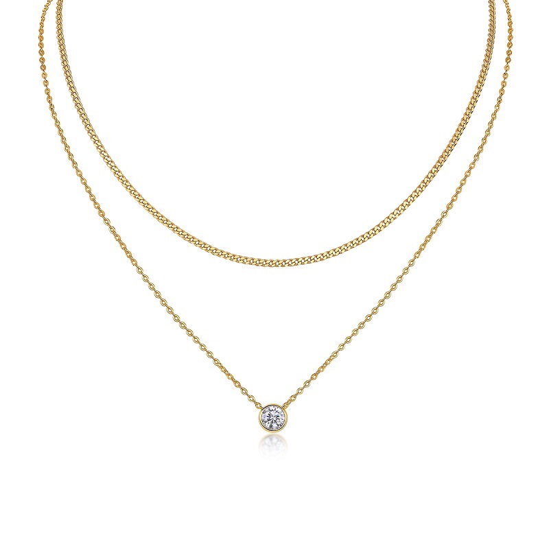 1-carat Luxury Fashion Minimalist Trend Jewelry Silver Pendant Necklace With Top-quality Moissanite, S925 Silver Electroplated With Gold