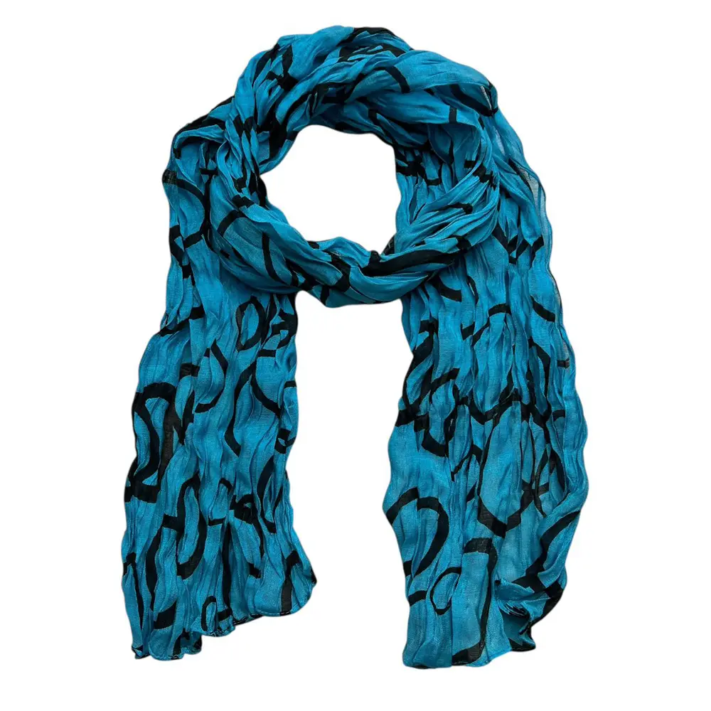 2pcs  Turquoise Printed Crinkle Scarf, Use As Sarong Or Head Wrap,Beach Cover Up Scarf ,vacation,daily Life,evening Party,Office Appropriate Subtlety For Women 