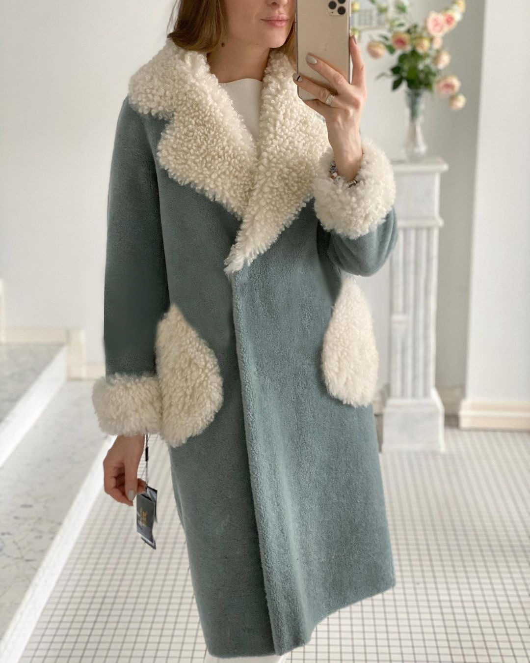 Lamb Wool Long Lapel Pocket Jacket Simple Women's Clothing