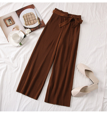Solid Color Pleated Wide leg Pants Women Loose Casual Drape Straight leg Cropped Trousers Coffee - Shop at LoveMi