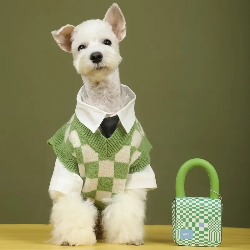 Pet Autumn and Winter Sweater Checkerboard Vest