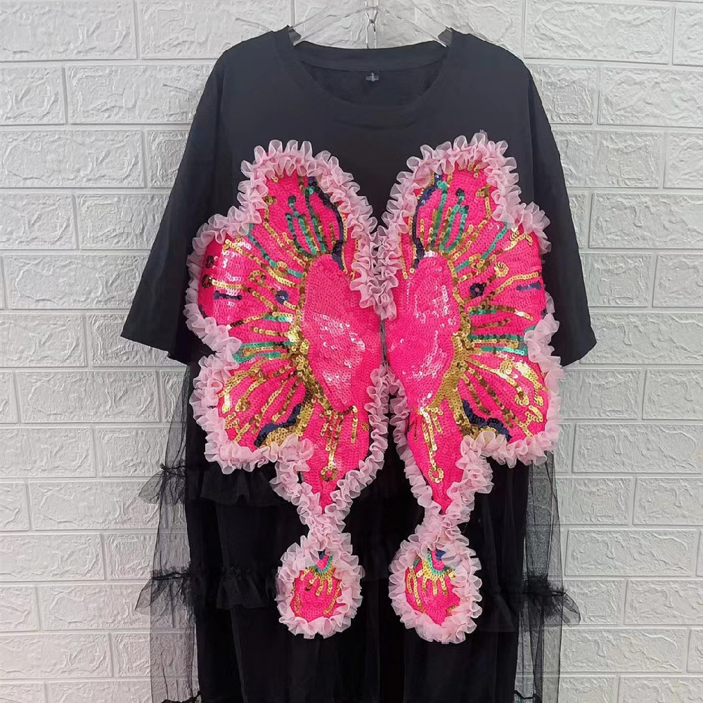 Patchwork Mesh T-shirt Dress Female