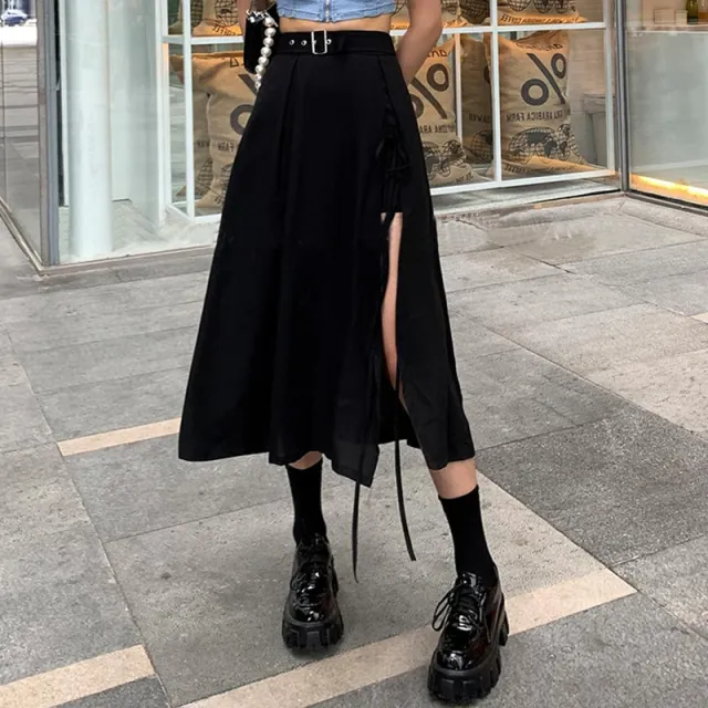 French Niche Hepburn Style Slit Skirt Black - Shop at LoveMi