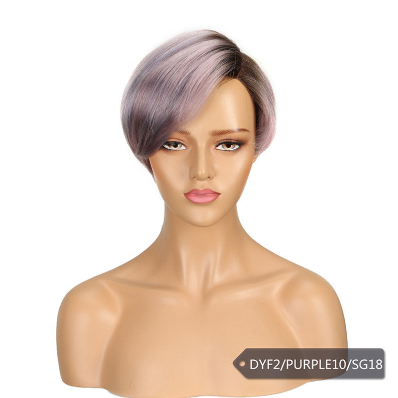 Wig Short Hand Woven Lace Color Real Hair Headgear Women Silver - Shop at LoveMi