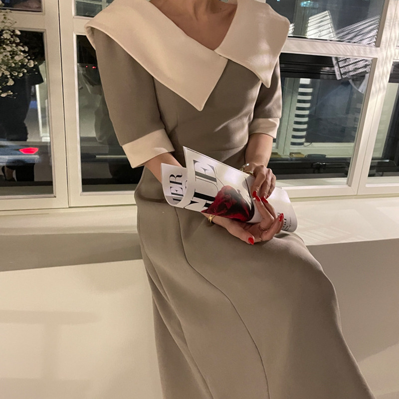 Women's Waist Slim Long Pleated Dress