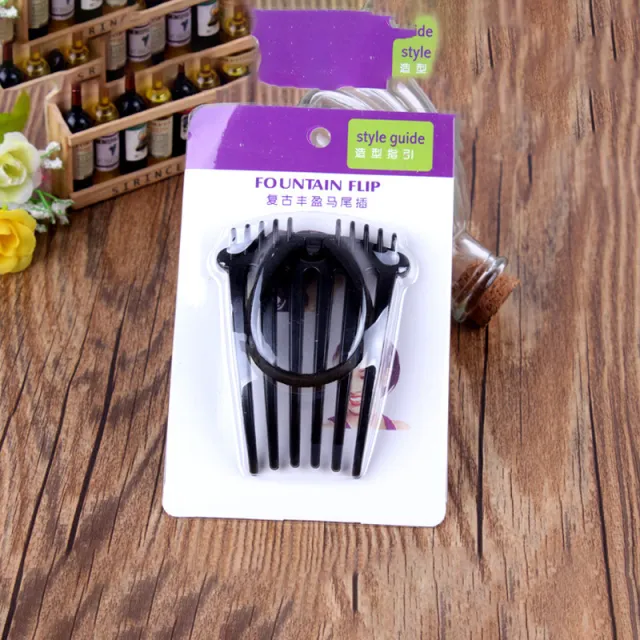 Retro Fluffy Hair Comb With Rubber Band Ponytail Black - Shop at LoveMi