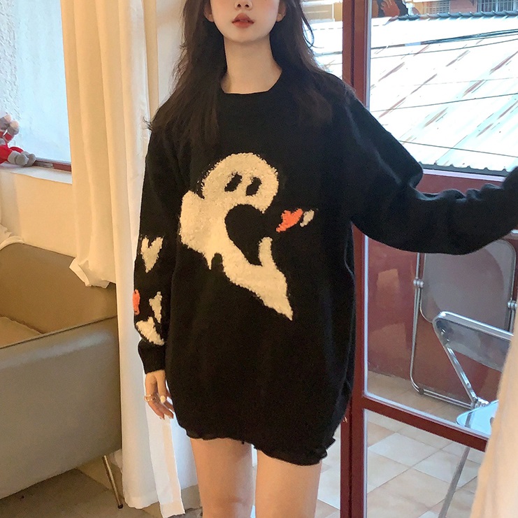 Loose Round Neck Pullover Sweet Wool Sweater For Women