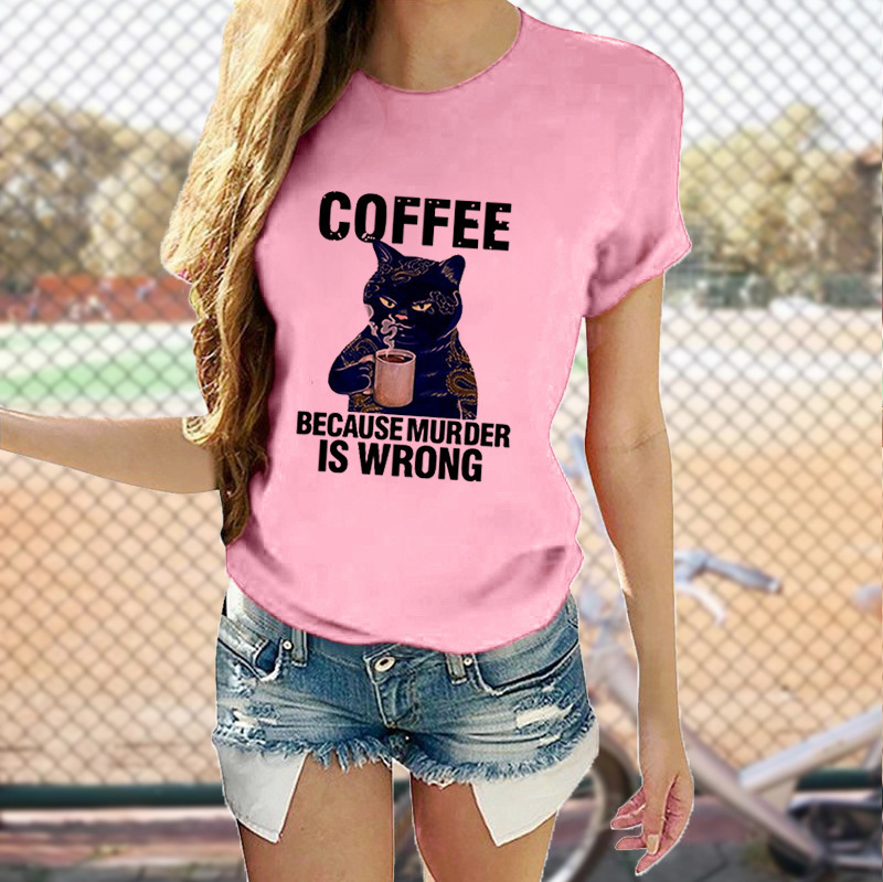 Title 12, Cat Cute Print T-shirt Round Neck Short Sleeve Top