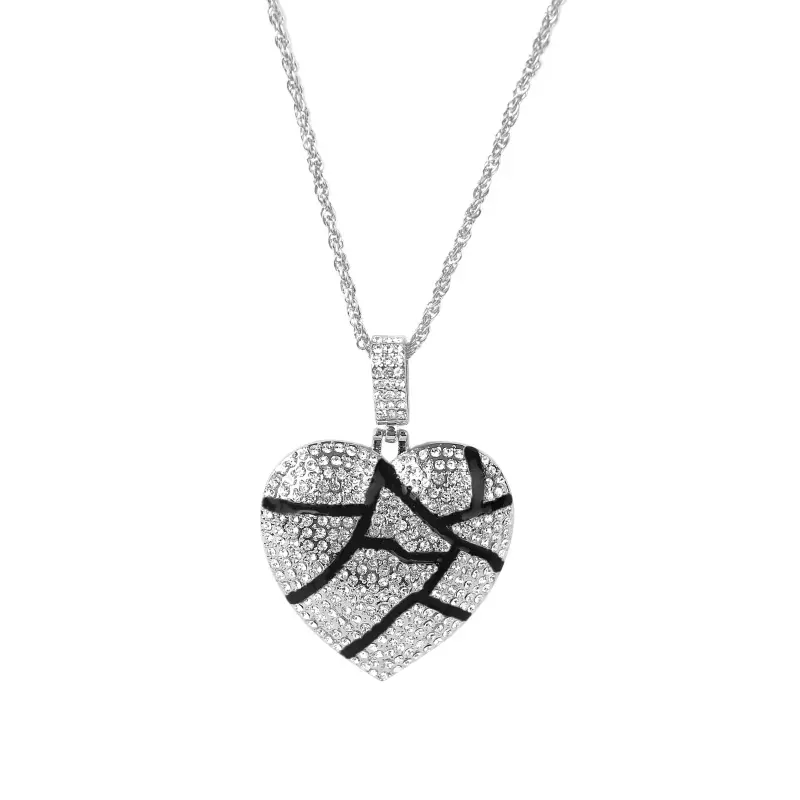 Broken Heart Broken Heart Men and Women Couple Pendant Full Zircon Hip Hop Necklace