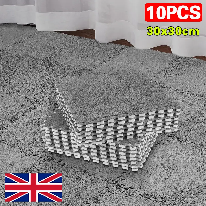 10X Interlocking Carpet Tiles Soft Fluffy Plush